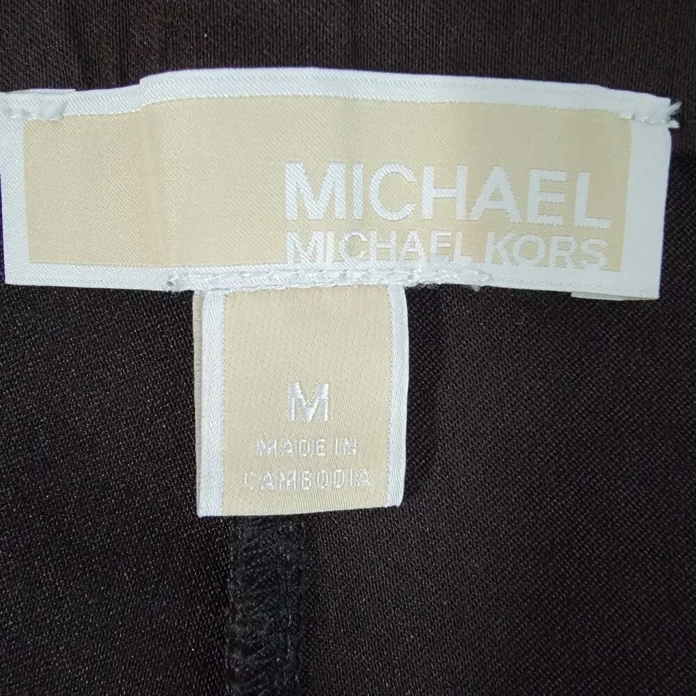 Michael Kors Stretch Skinny Dress Pants Sz M Black Neutral Office Elastic Waist